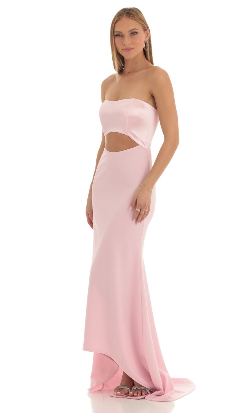 Lucy in the Sky Satin Corset High Low Crepe Maxi Dress