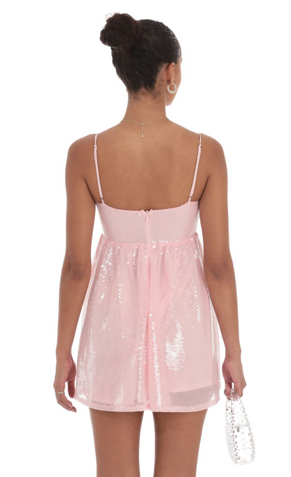 Lucy in the Sky Sequin Front Bow Babydoll Dress