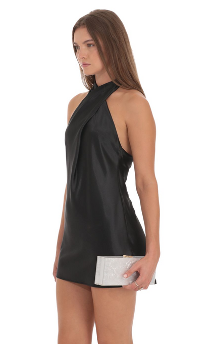 Lucy in the Sky Satin Cross Halter Dress