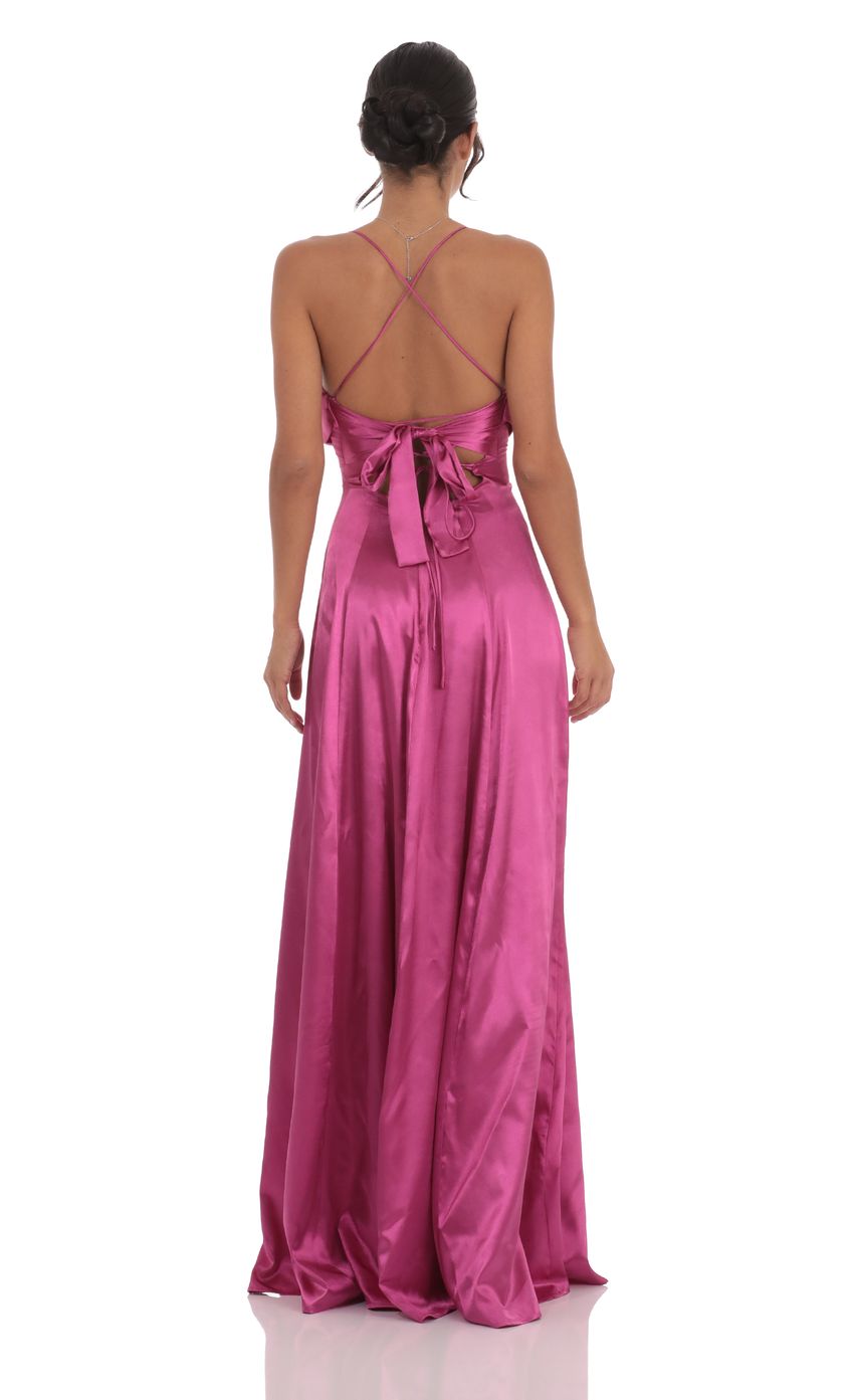 Lucy in the Sky Satin Floral Maxi Dress in Magenta