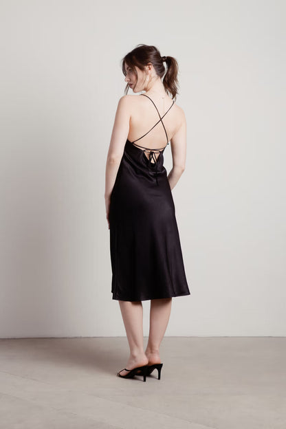 Tobi Liora Satin Cross Back Midi Dress x2