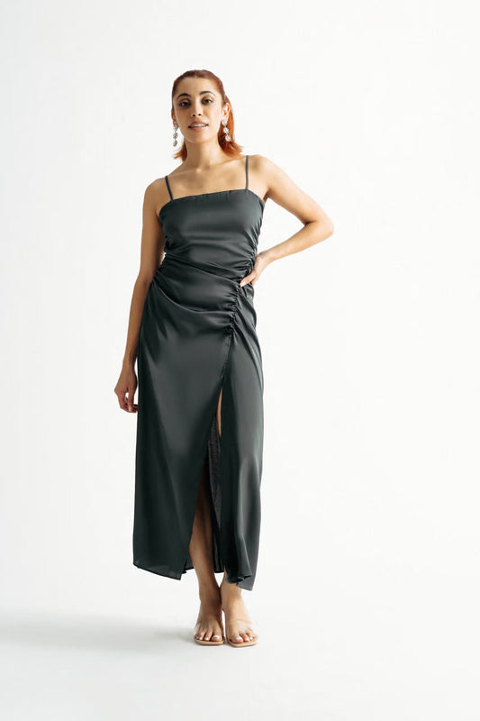 Tobi Kylie Ruched Slit Midi Dress