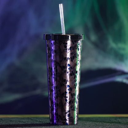 Cracker Barrel Metallic Skulls 24 Oz. Tumbler with Straw