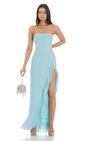 Lucy in the Sky Strapless Mesh Ruffle Maxi Dress