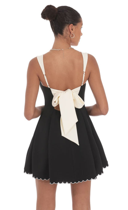 Lucy In The Sky Scallop Hem Fit and Flare Dress in Black