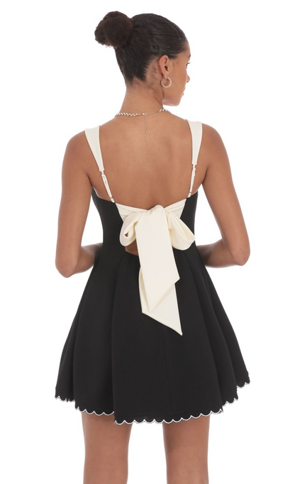 Lucy in the Sky Scallop Hem Fit and Flare Dress in Black
