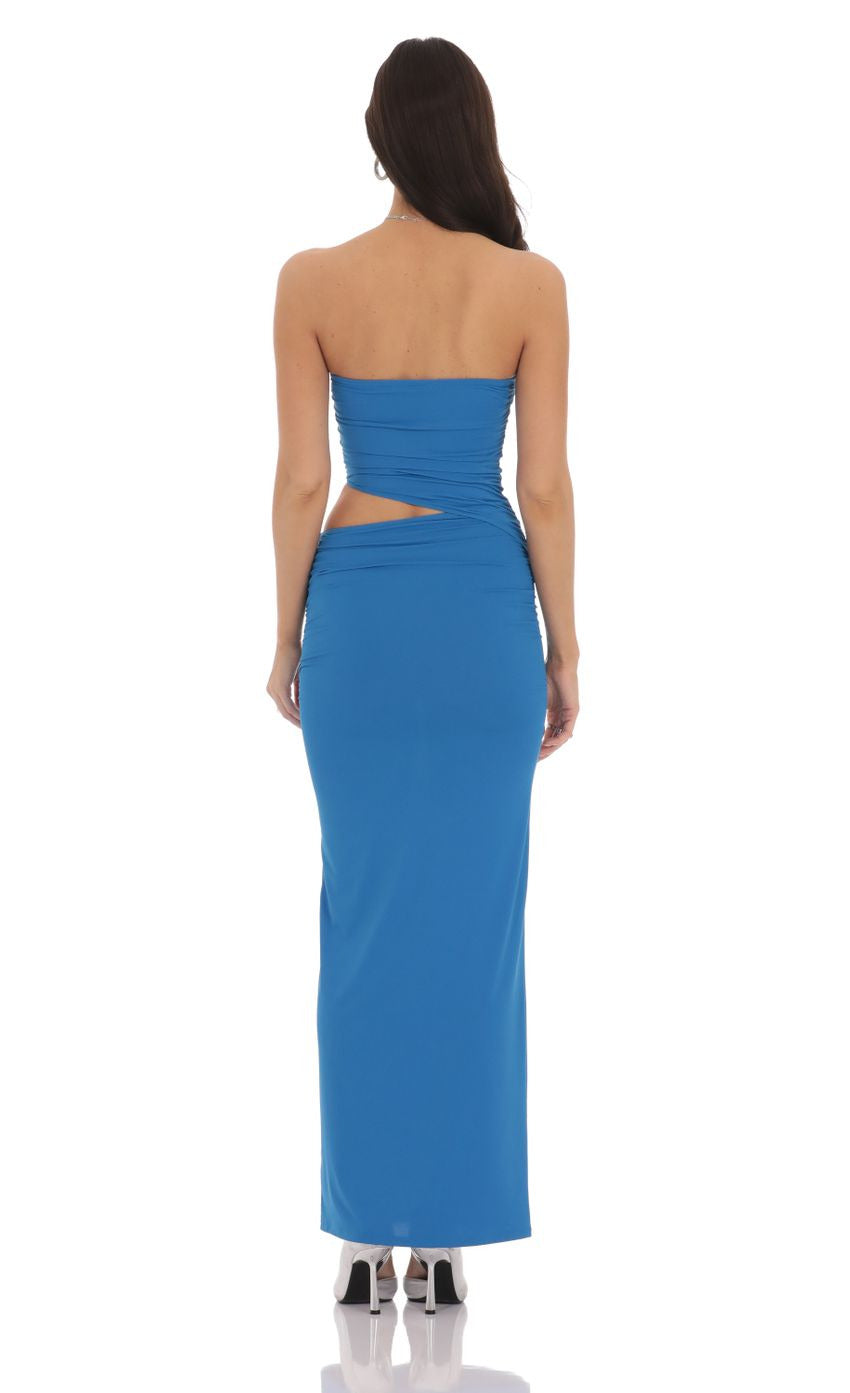 Lucy in the Sky Strapless Cutout Maxi Dress in Blue