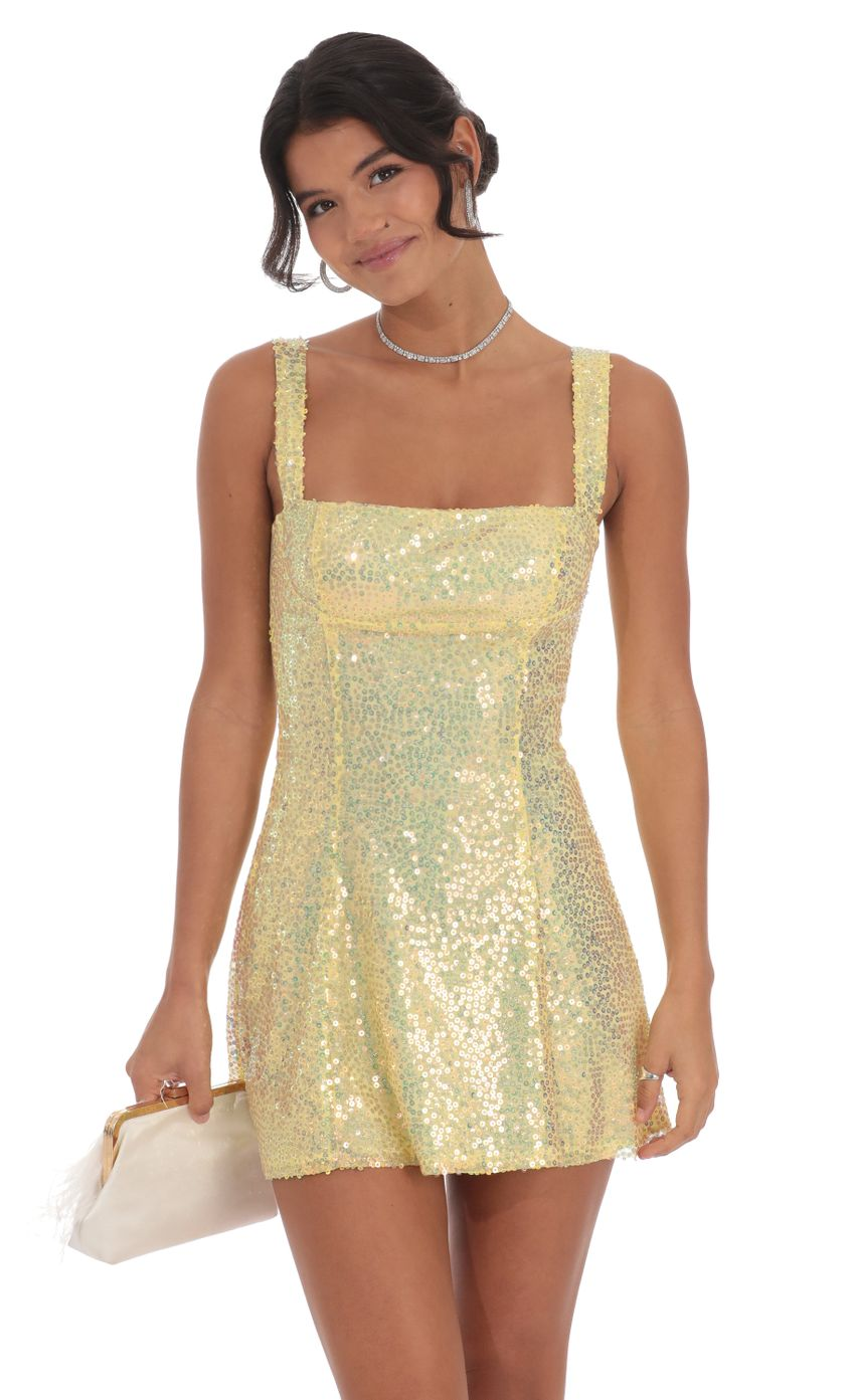 Lucy in the Sky Sequin Glitter Back Bow Bodycon Dress in Yellow