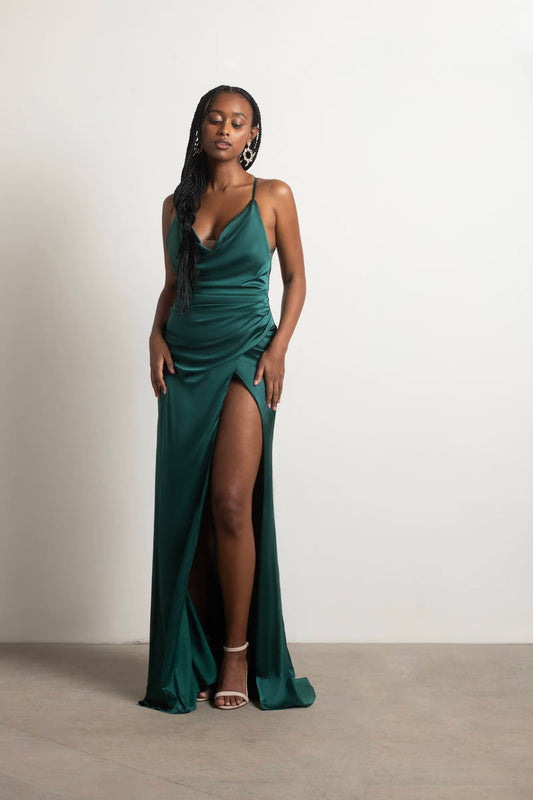 Tobi Bright Lights Satin High Slit Maxi Dress