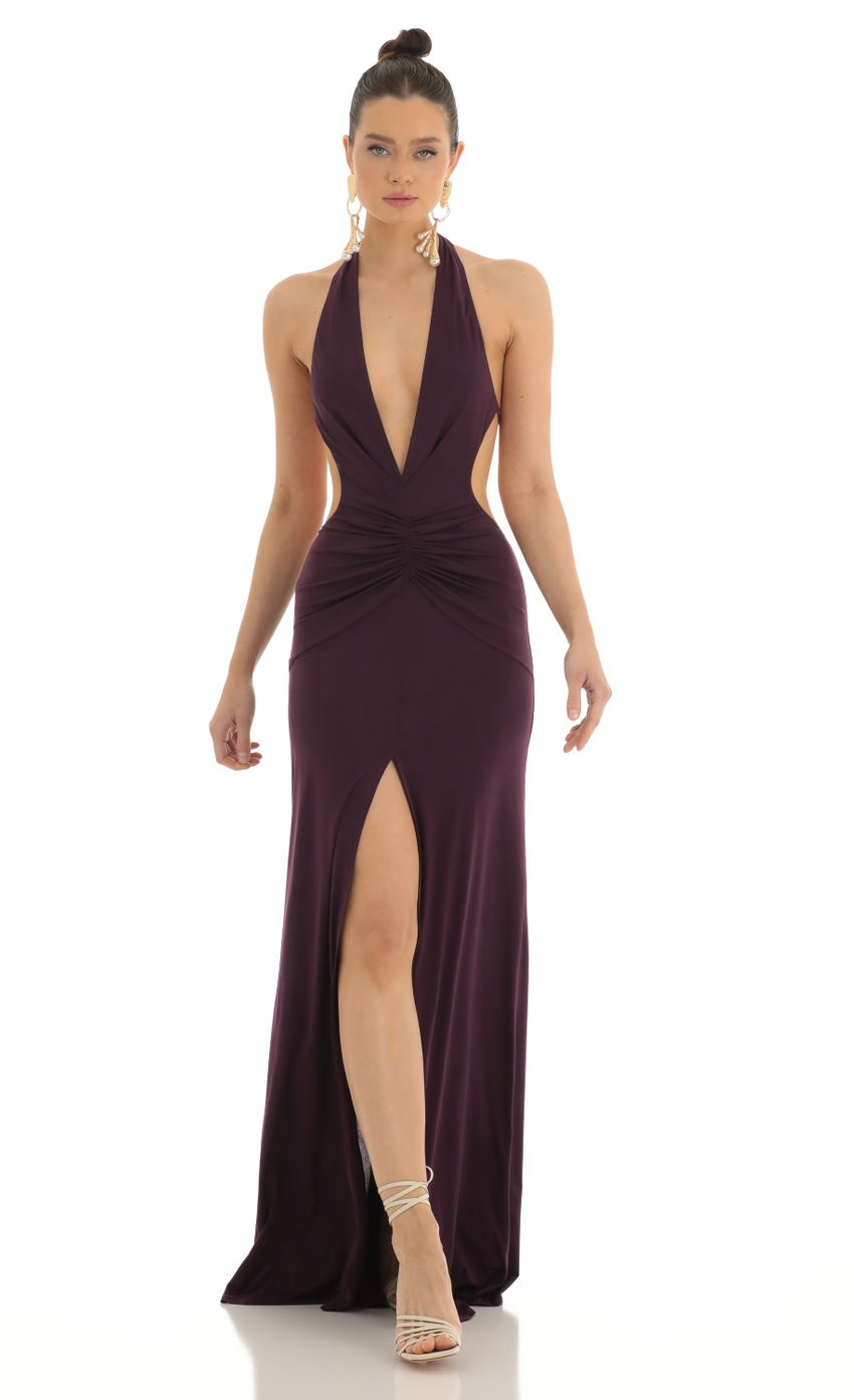 Lucy in the Sky Shimmer Front Slit Open Back Maxi Dress