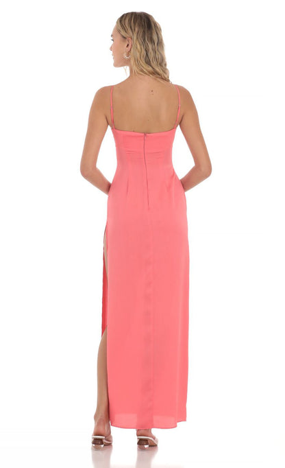 Lucy in the Sky Satin Floral Cinched Maxi Dress