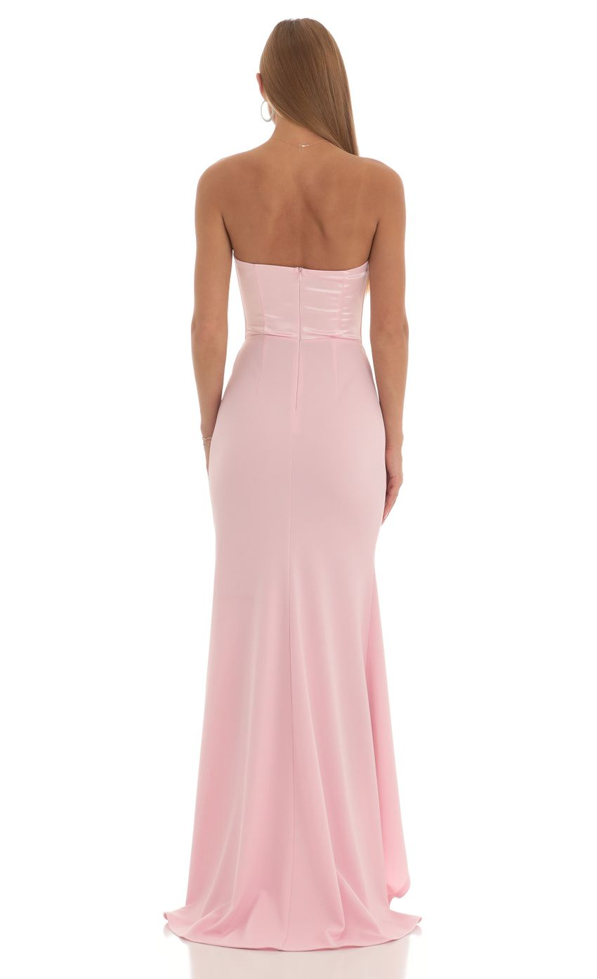 Lucy in the Sky Satin Corset High Low Crepe Maxi Dress