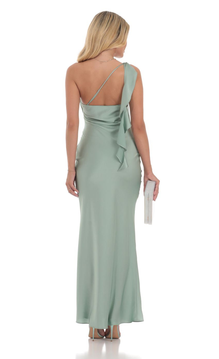 Lucy in the Sky Satin One Shoulder Tassel Maxi Dress