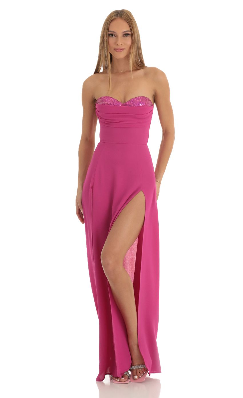 Lucy in the Sky Sequin Bust Crepe Maxi Dress in Hot Pink