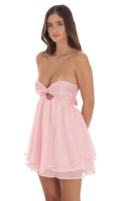 Lucy in the Sky Two-Toned Chiffon Cutout Babydoll Dress in Pink