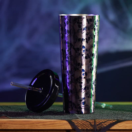 Cracker Barrel Metallic Skulls 24 Oz. Tumbler with Straw