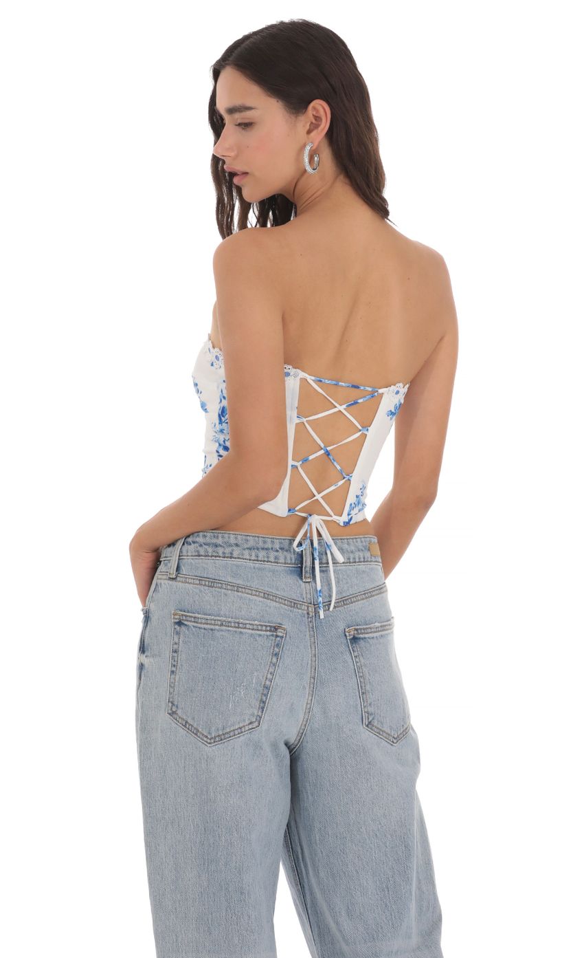 Lucy in the Sky Strapless Floral Top in White