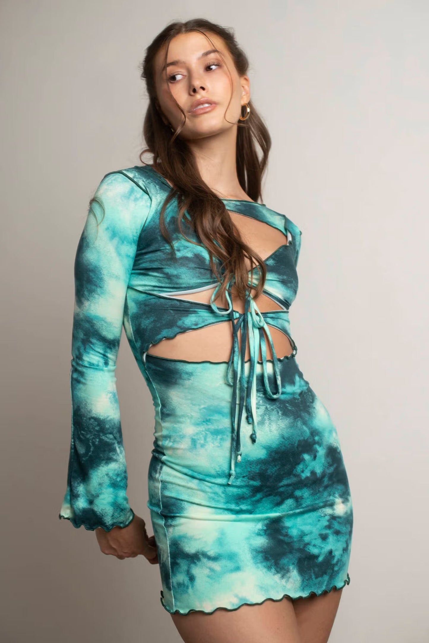 Tobi Underwater Tie Dye Cutout Mini Dress x2