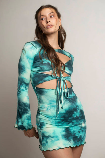 Tobi Underwater Tie Dye Cutout Mini Dress x2