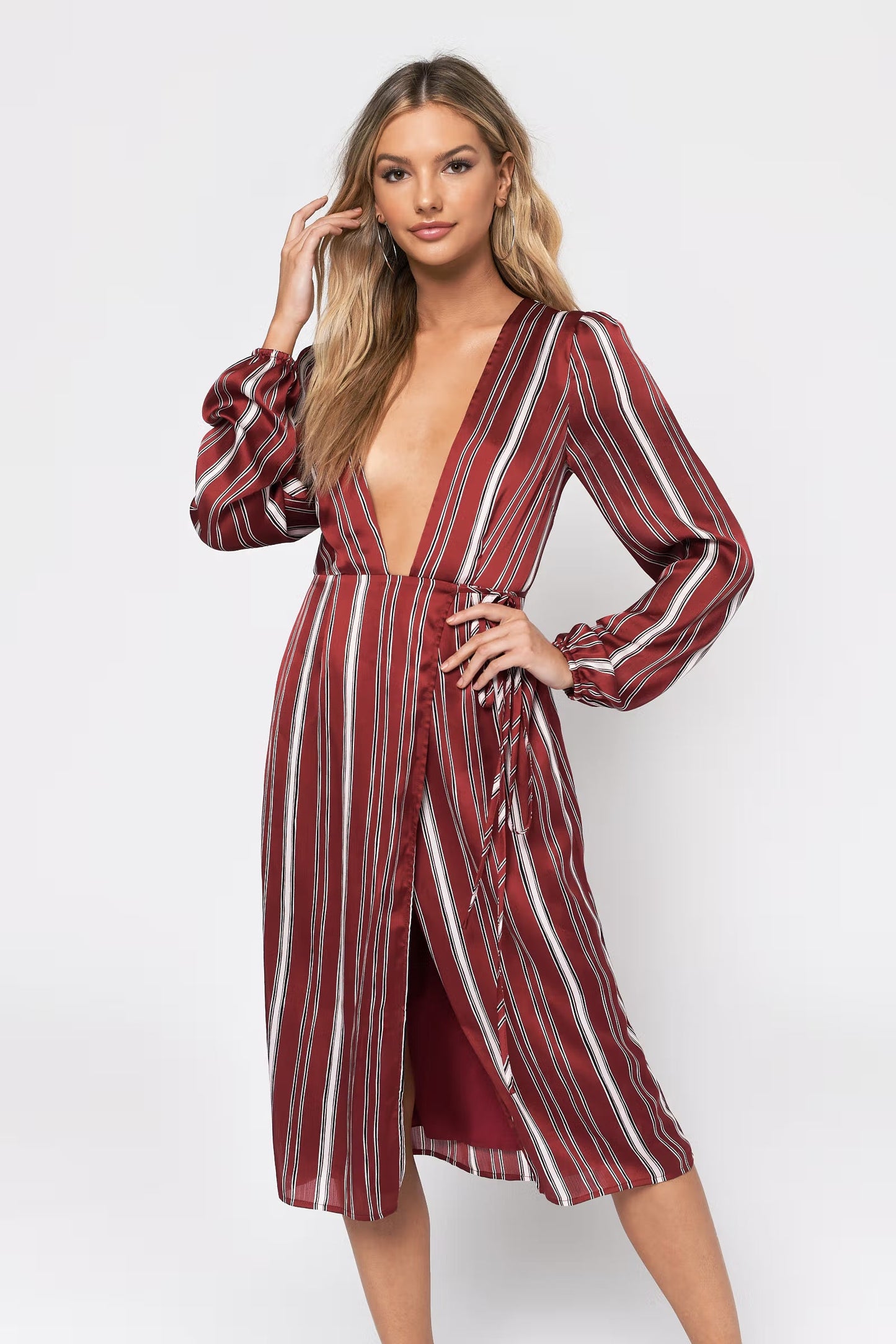 Tobi Don't Leave Plunging Wrap Midi Dress x2