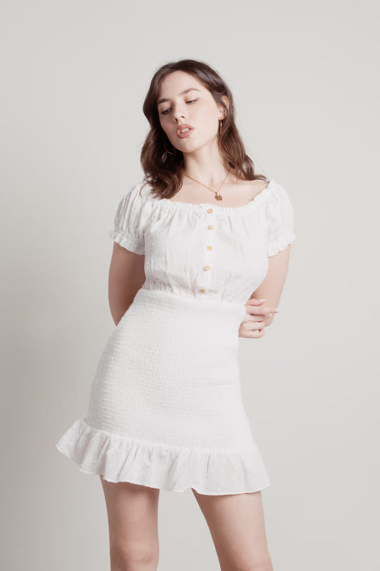 Tobi Hours Later Ruffle Smocked Mini Dress