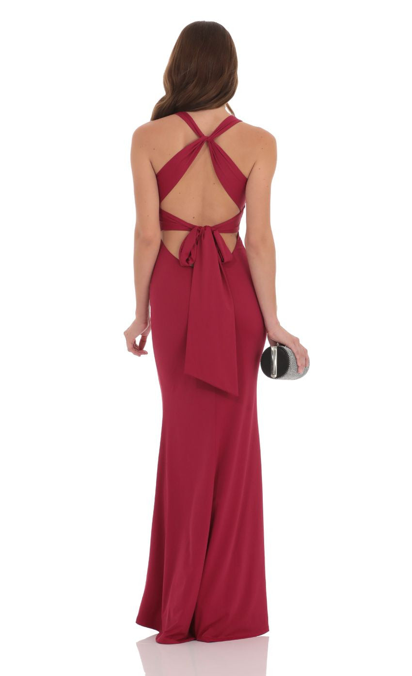 Lucy in the Sky Twist V-Neck Maxi Dress in Black and Wine