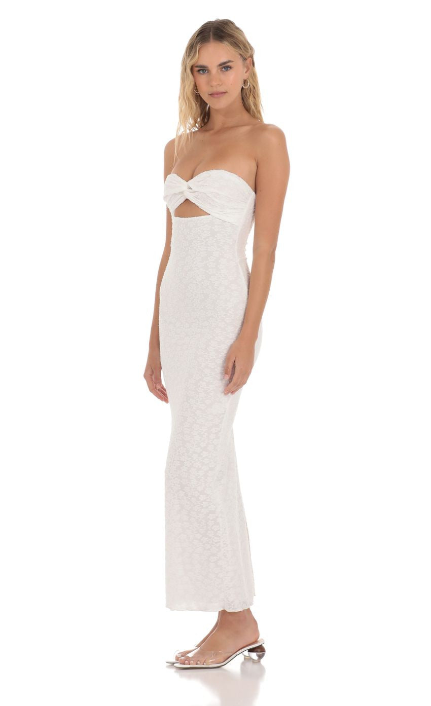 Lucy in the Sky Strapless Textured Floral Twist Maxi Dress