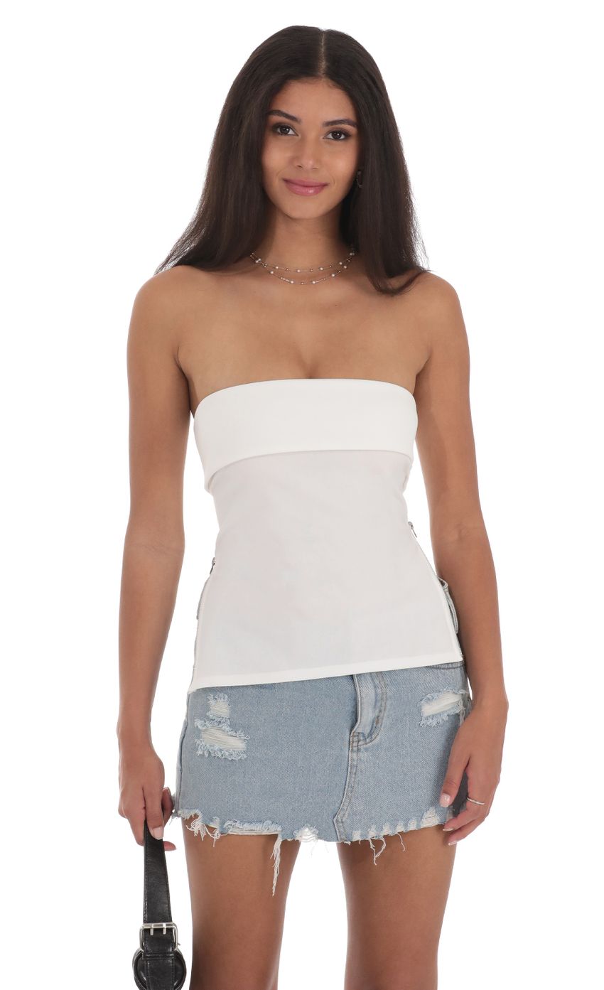 Lucy in the Sky Zipper Slit Top in White