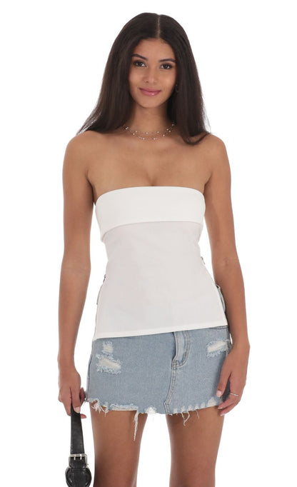 Lucy in the Sky Zipper Slit Top in White