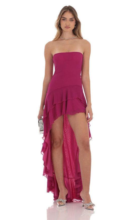 Lucy in the Sky Strapless Mesh High Low Dress