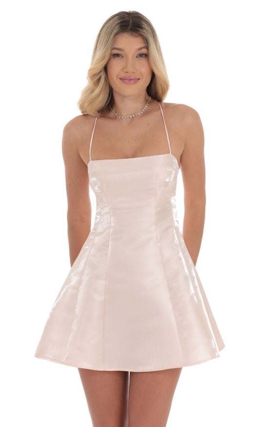 Lucy in the Sky Sheen Fit and Flare Dress in Pink
