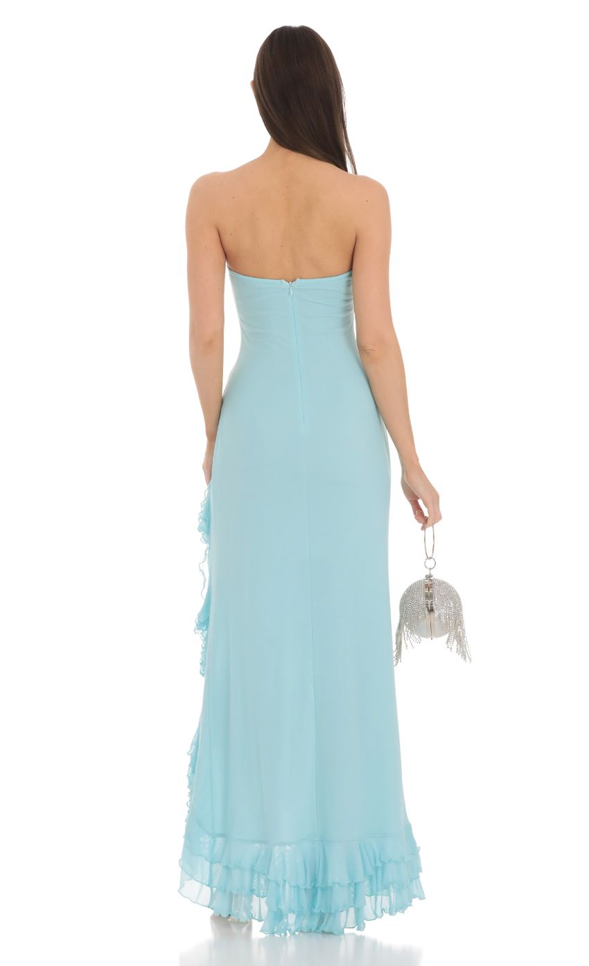 Lucy in the Sky Strapless Mesh Ruffle Maxi Dress