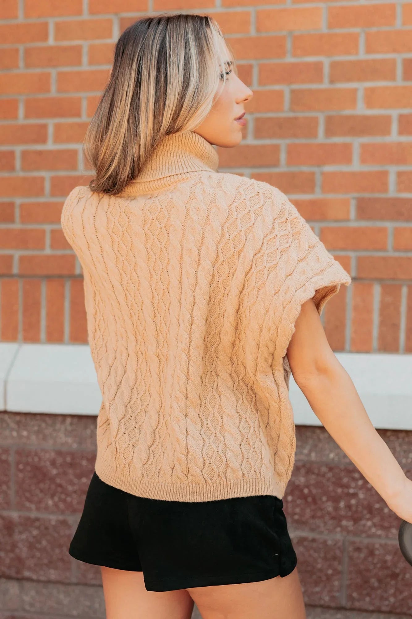 NanaMacs Cozy Escape Short Sleeve Cable Knit Sweater (Taupe)