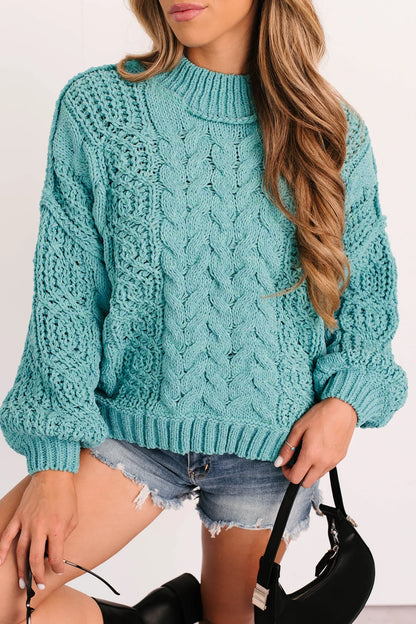 NanaMacs Things Change POL Cable Knit Sweater (Aqua Teal)