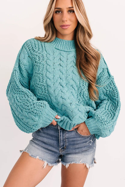 NanaMacs Things Change POL Cable Knit Sweater (Aqua Teal)