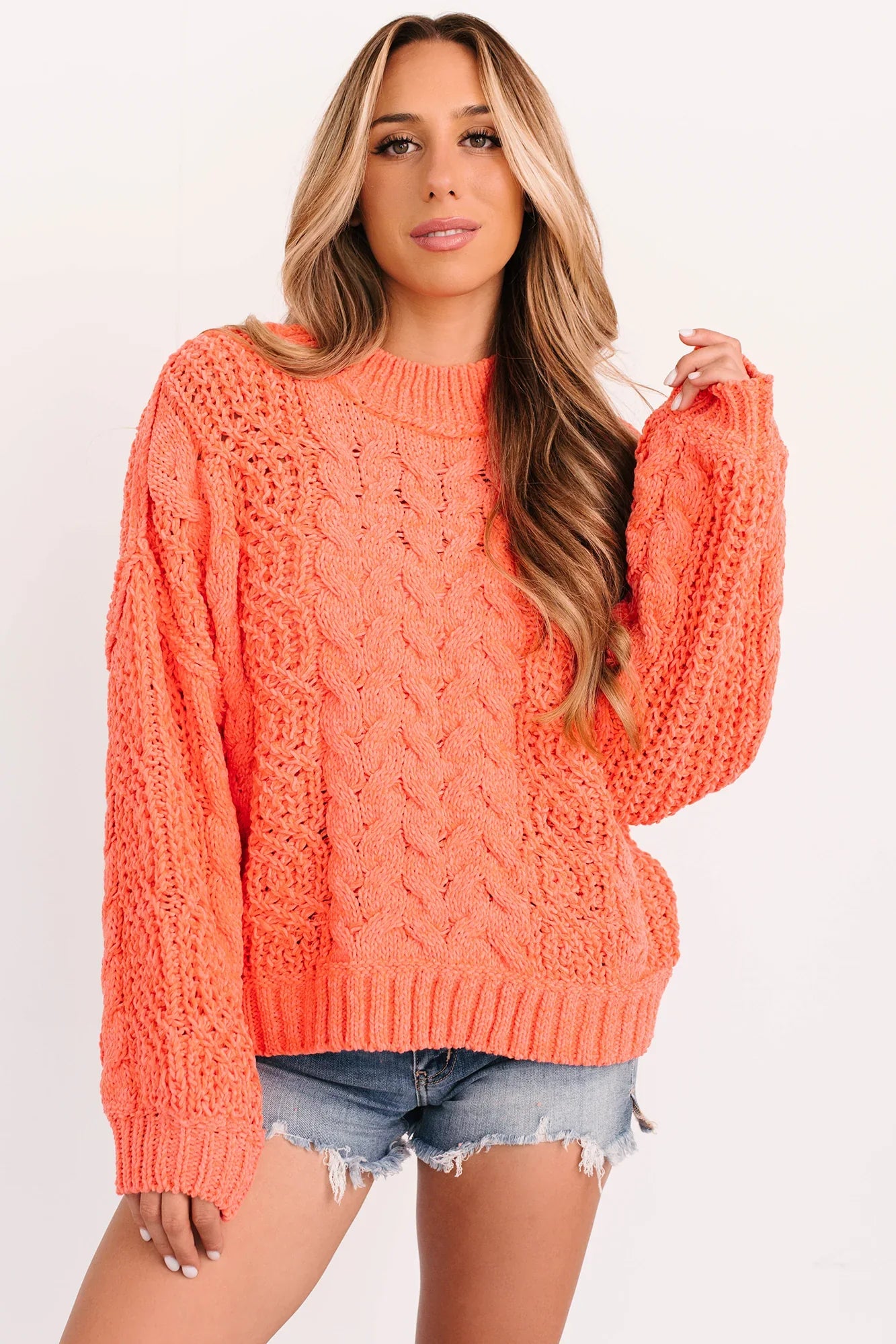 NanaMacs Things Change POL Cable Knit Sweater (Coral)