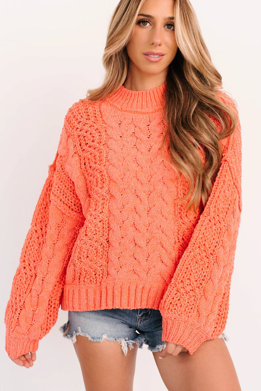NanaMacs Things Change POL Cable Knit Sweater (Coral)