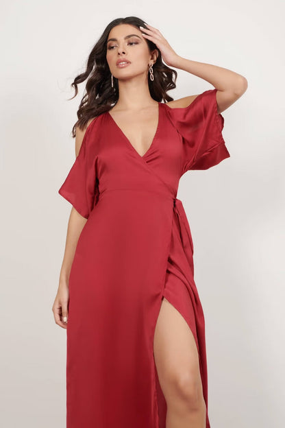 Tobi Feeling The Night Satin Cold Shoulder Maxi Dress
