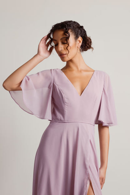 Tobi Come Closer To Me Butterfly Sleeve High Slit Maxi Dress