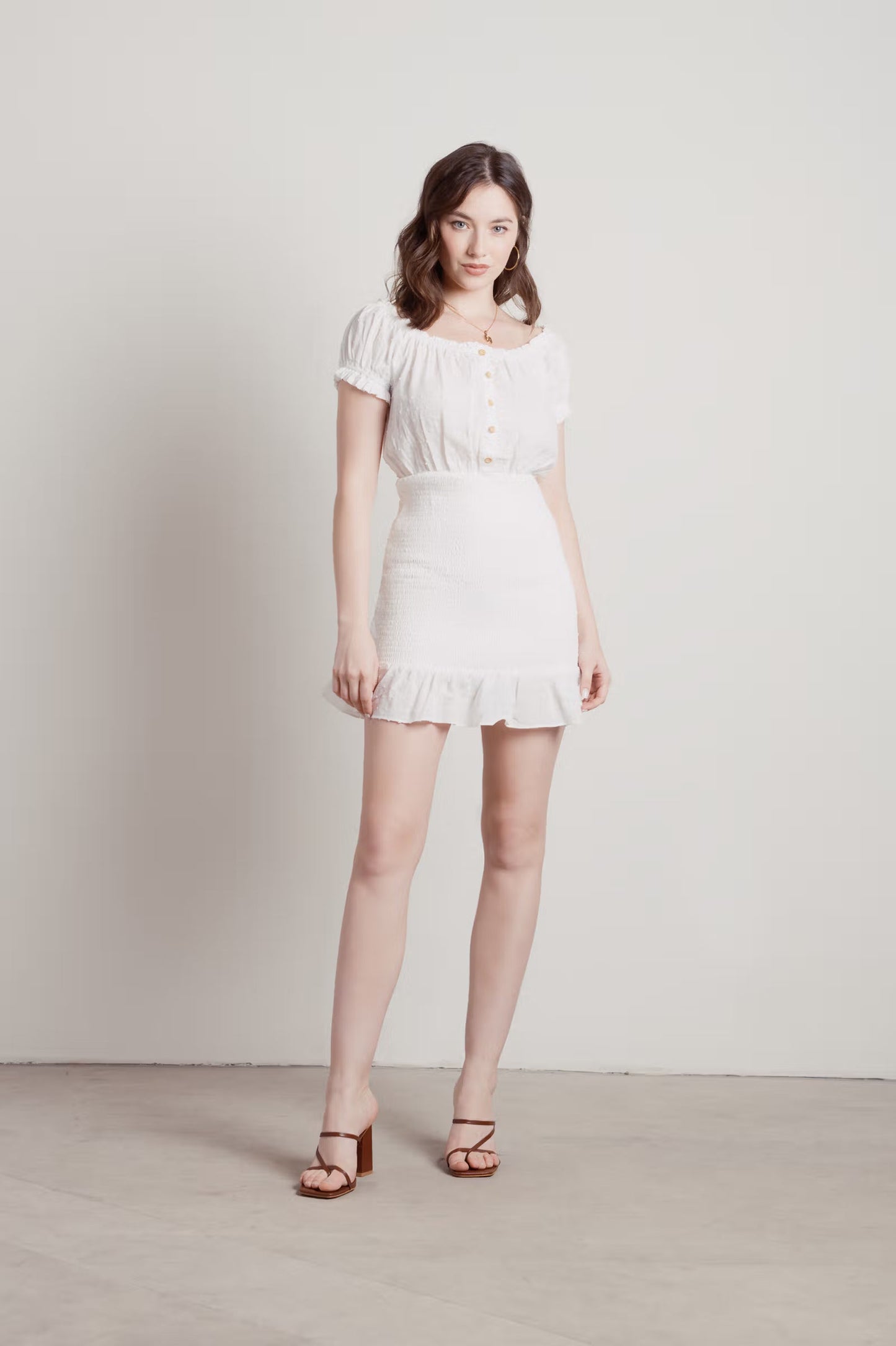 Tobi Hours Later Ruffle Smocked Mini Dress