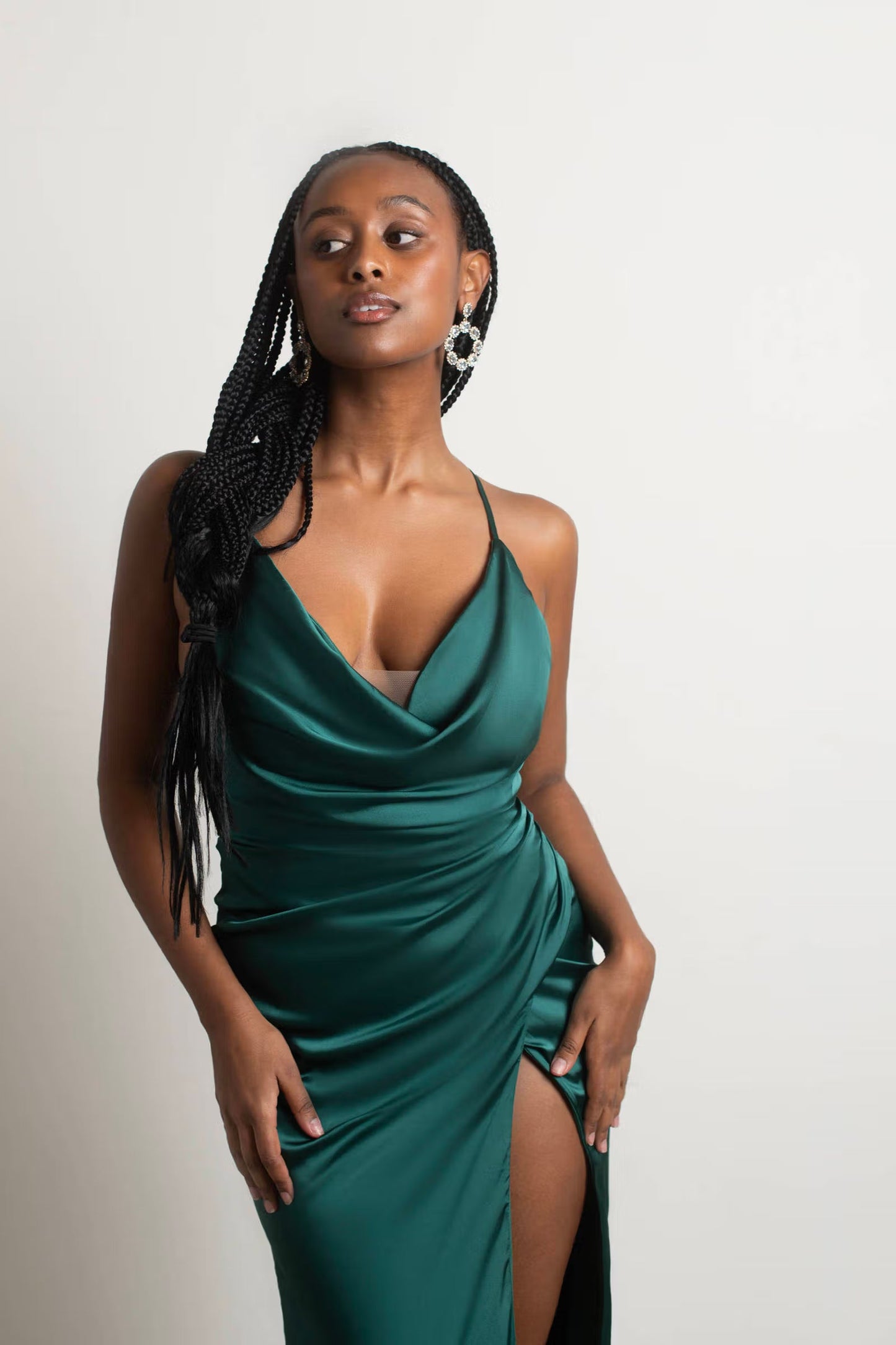 Tobi Bright Lights Satin High Slit Maxi Dress