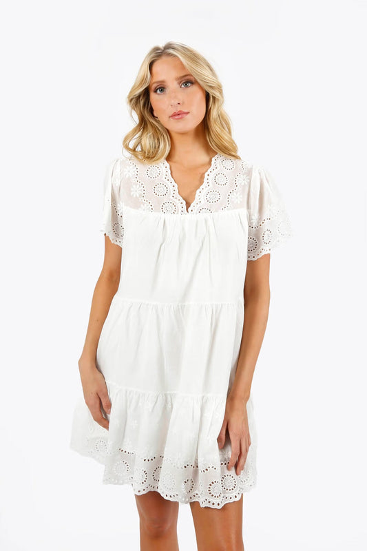 Tobi Meagan Eyelet Tiered Mini Dress