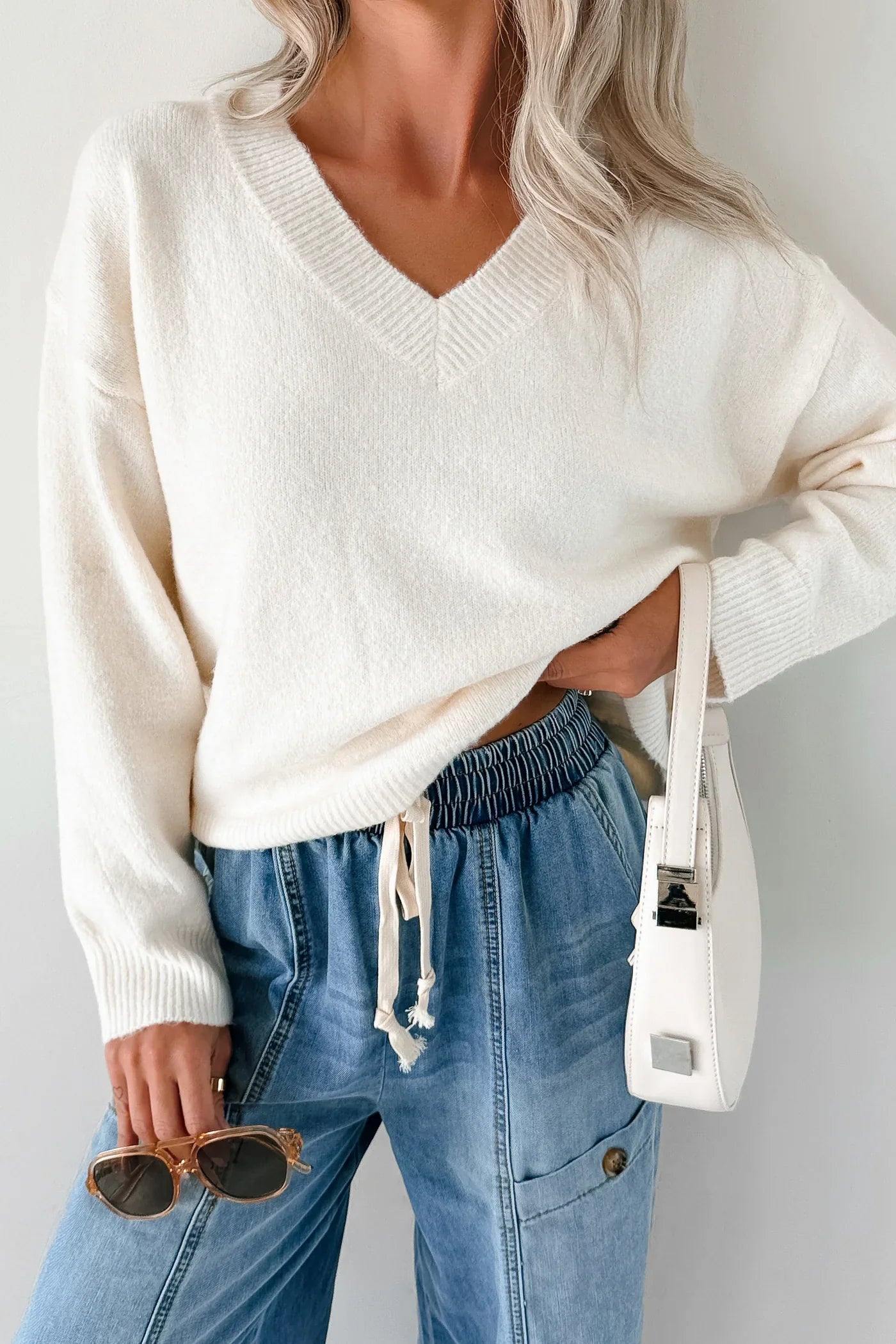 NanaMacs Easiest Choices Papermoon V-Neck Sweater (Cream)