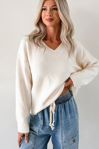 NanaMacs Easiest Choices Papermoon V-Neck Sweater (Cream)