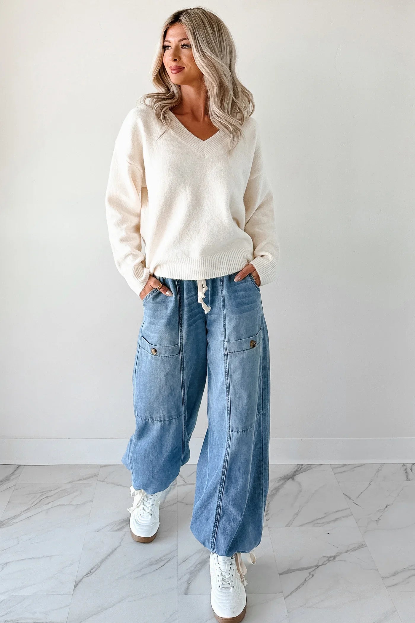 NanaMacs Easiest Choices Papermoon V-Neck Sweater (Cream)