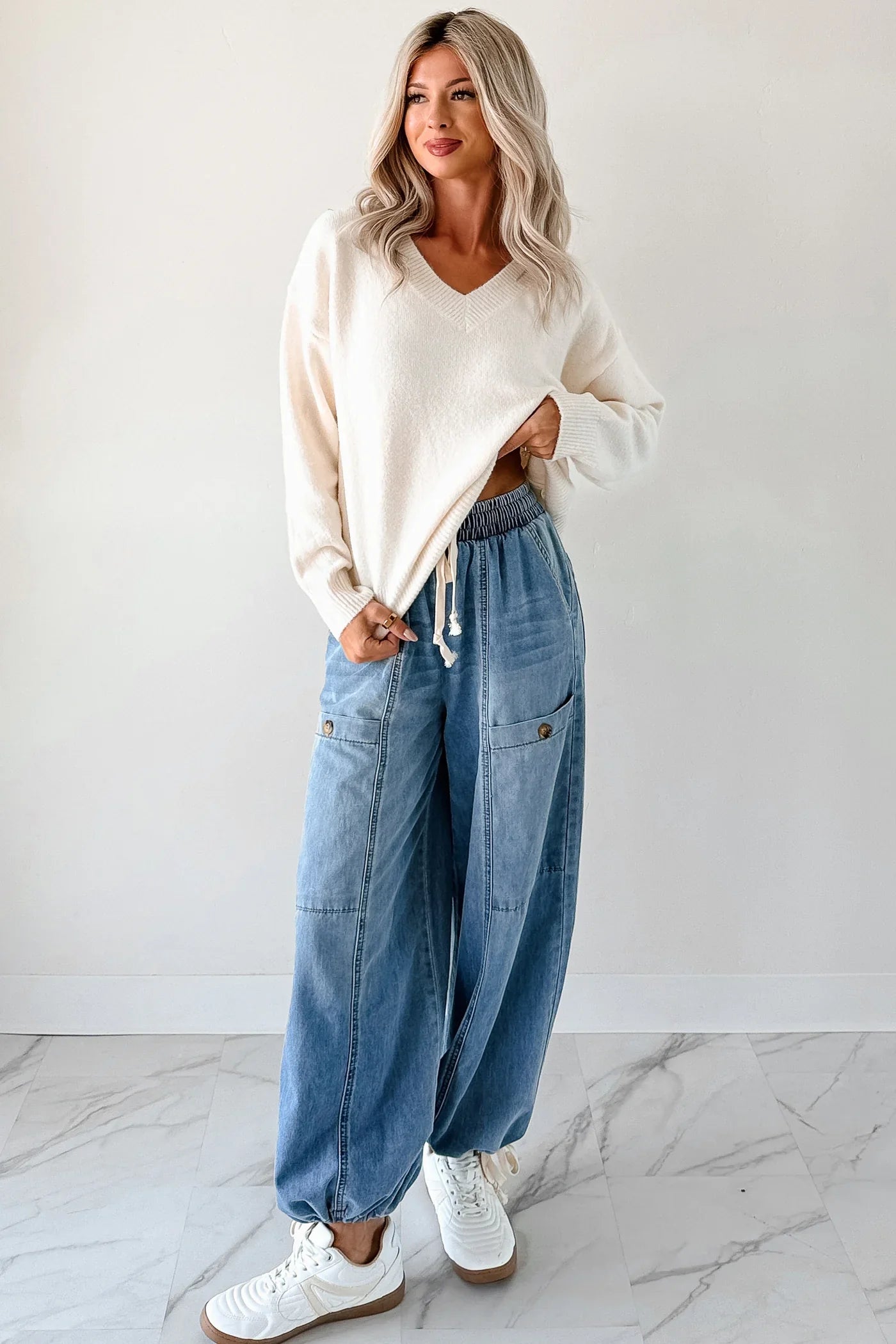 NanaMacs Easiest Choices Papermoon V-Neck Sweater (Cream)