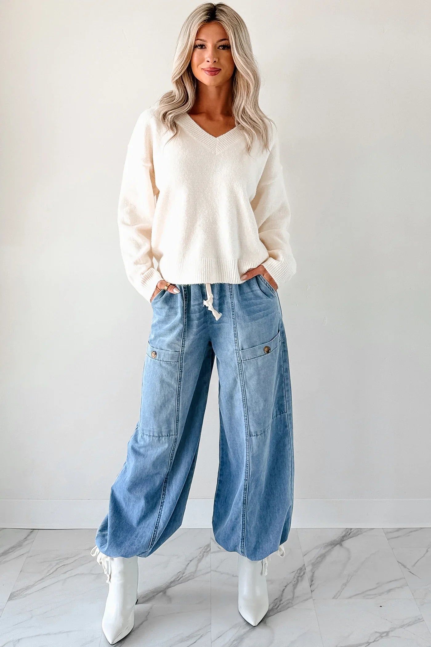 NanaMacs Easiest Choices Papermoon V-Neck Sweater (Cream)