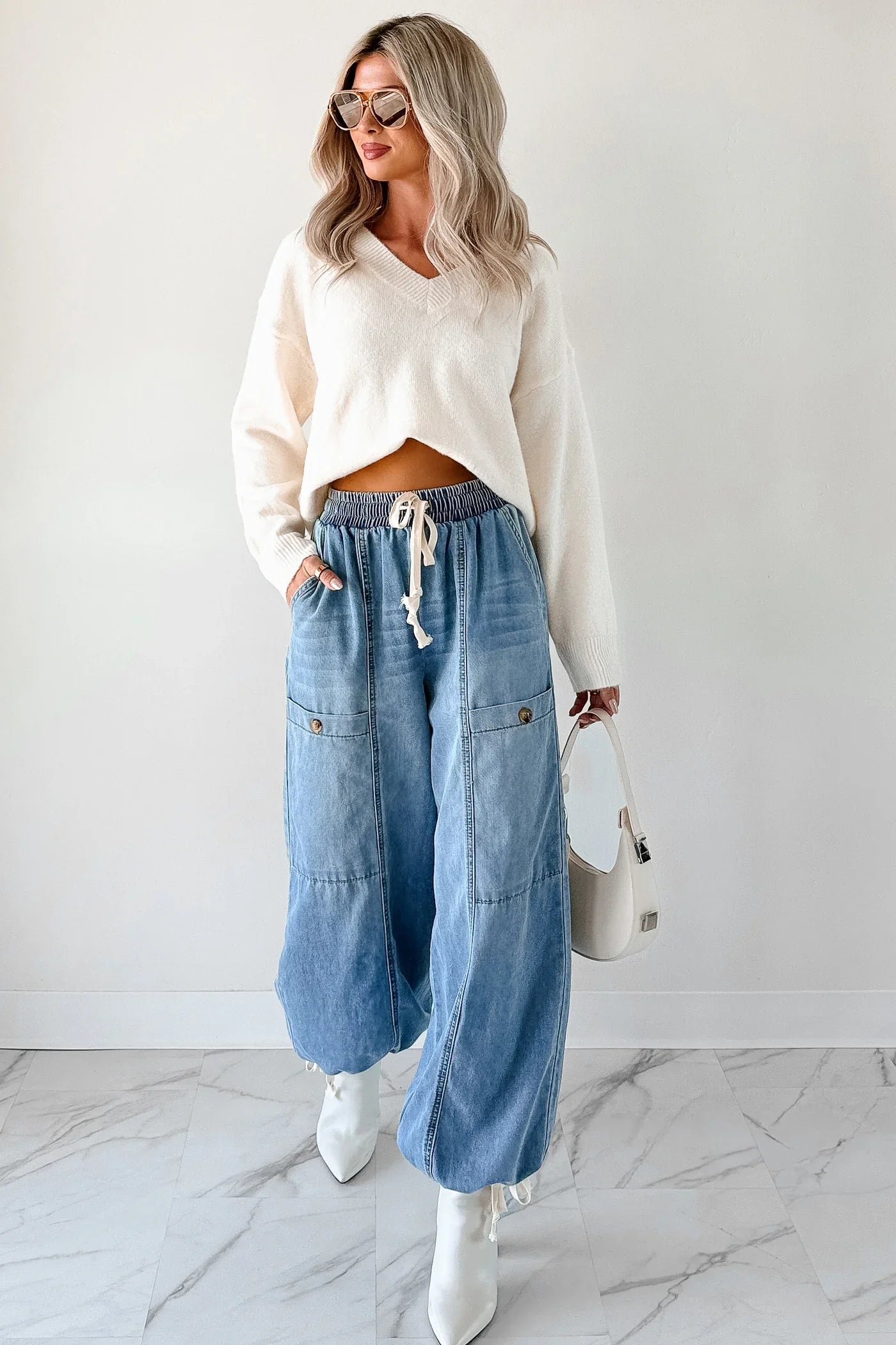 NanaMacs Easiest Choices Papermoon V-Neck Sweater (Cream)