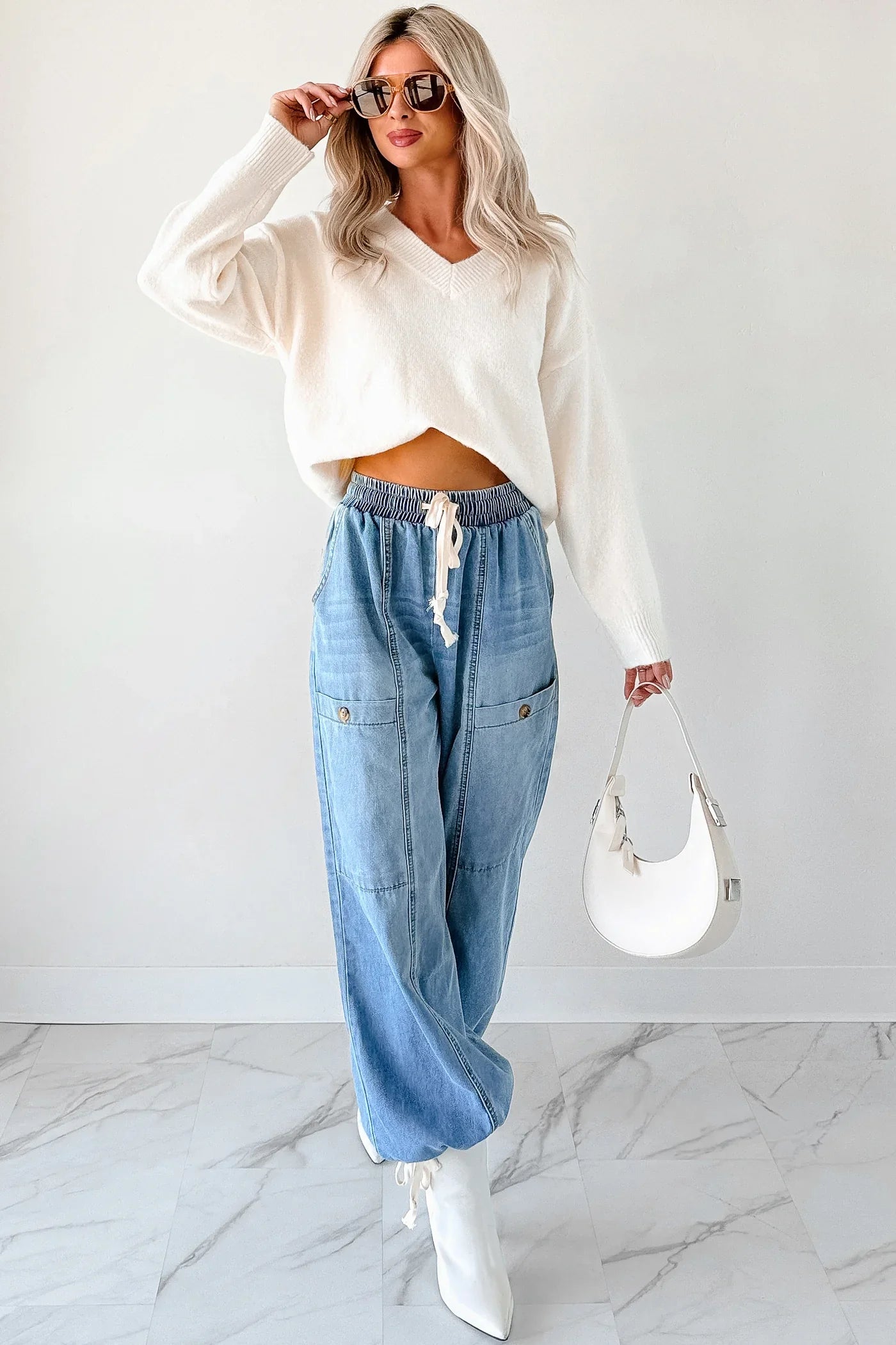 NanaMacs Easiest Choices Papermoon V-Neck Sweater (Cream)