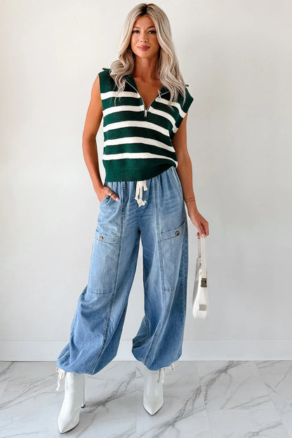 NanaMacs Daily Joys Striped Half-Zip Sweater Vest (Green/Cream)